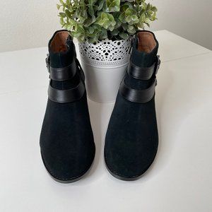 Vionic Mana Black Suede Buckle Ankle Bootie Support Orthotic